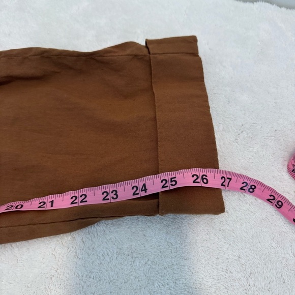 Vince Belted Linen Blend Utility Capri Pants Womens Sz L Brown Cuffed High Rise - Picture 11 of 12